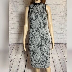 G.I.L.I Lace Sleeveless Faux Leather wool blend Trim Sheath Dress size 14
